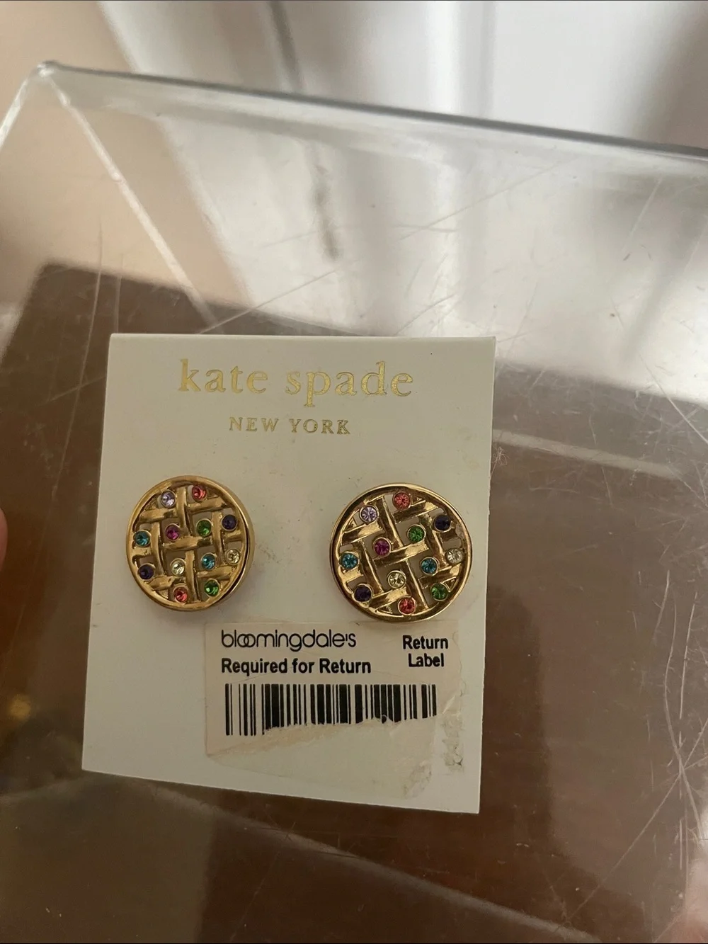kate spade gold-tone multicolor jewel lattice stud earrings